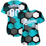 Teal White Light Blue 3D Pattern Design Baseball Jersey - Custom Authentic Style Custom Teal White-Light Blue 3D Pattern - Image 2
