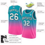 Teal White-Pink Custom Basketball Jersey - Authentic Fade Design Fashion Sportswear Custom Teal White-Pink Authentic Fade - Image 2