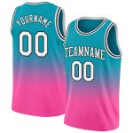 Teal White-Pink Custom Basketball Jersey - Authentic Fade Design Fashion Sportswear Custom Teal White-Pink Authentic Fade