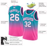 Teal White Pink Fade Basketball Jersey Custom Style 8797 - Authentic Fashion Upgrade Custom Teal White-Pink Authentic Fade - Image 2