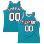 Custom Teal White Red Basketball Jersey Authentic Throwback Design Custom Teal White-Red Authentic Throwback Basketball Jersey