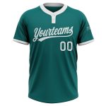 Custom Teal White Softball Jersey Unisex Two-Button Design for Players Custom Teal White Two-Button Unisex Softball Jersey - Image 2