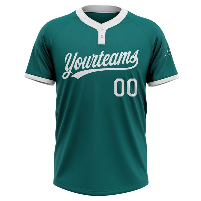 Custom Teal White Softball Jersey Unisex Two-Button Design for Players Custom Teal White Two-Button Unisex Softball Jersey - Image 2