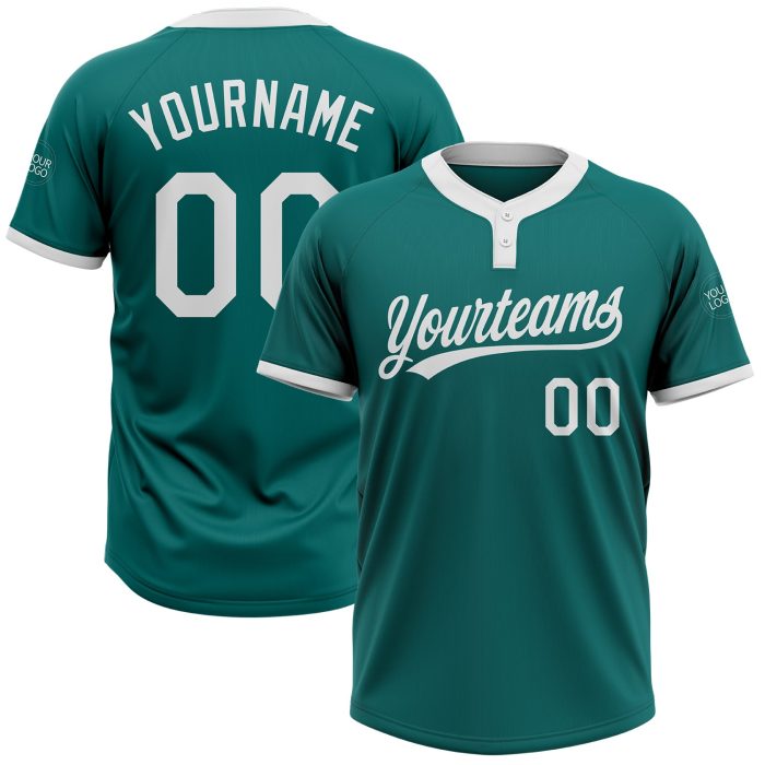 Custom Teal White Softball Jersey Unisex Two-Button Design for Players Custom Teal White Two-Button Unisex Softball Jersey - Image 1