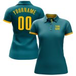 Teal Yellow Custom Performance Golf Polo Shirt for Men and Women Custom Teal Yellow Performance Golf Polo Shirt - Image 2