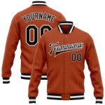 Texas Orange Black White Varsity Letterman Bomber Jacket Full-Snap Custom Custom Texas Orange Black-White Bomber Full-Snap