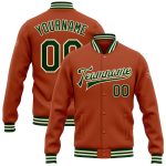 Texas Orange Green Cream Varsity Letterman Bomber Full-Snap Jacket - Custom Design Custom Texas Orange Green-Cream Bomber