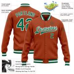 Custom Texas Orange Green White Bomber Varsity Letterman Jacket - Full-Snap Design Custom Texas Orange Kelly Green-White - Image 3
