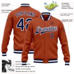 Custom Texas Navy and Orange Bomber Jacket - White Full-Snap Varsity Letterman Style Custom Texas Orange Navy-White Bomber - Image 3