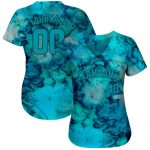 Aqua-Black 3D Tie Dye Baseball Jersey - Custom Designs Available Custom Tie Dye Aqua-Black 3D Authentic Baseball Jersey - Image 2