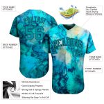 Aqua-Black 3D Tie Dye Baseball Jersey - Custom Designs Available Custom Tie Dye Aqua-Black 3D Authentic Baseball Jersey - Image 3