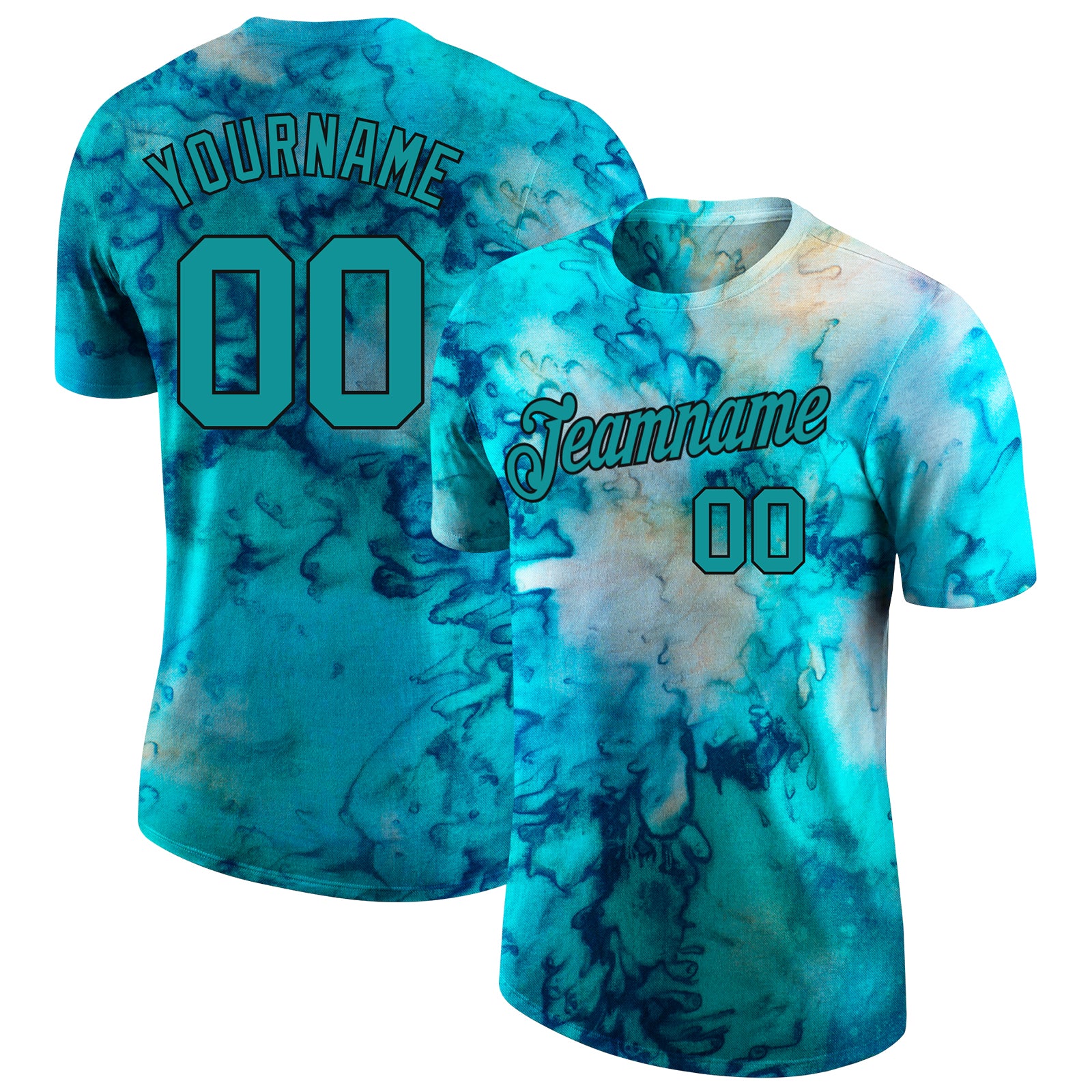 Aqua-Black Tie Dye Performance T-Shirt - Custom 3D Design for Men and Women Custom Tie Dye Aqua-Black 3D Performance T-Shirt