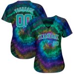 Aqua-White Custom Tie Dye 3D Baseball Jersey - Authentic Design for Unique Style Custom Tie Dye Aqua-White 3D Authentic Baseball - Image 2