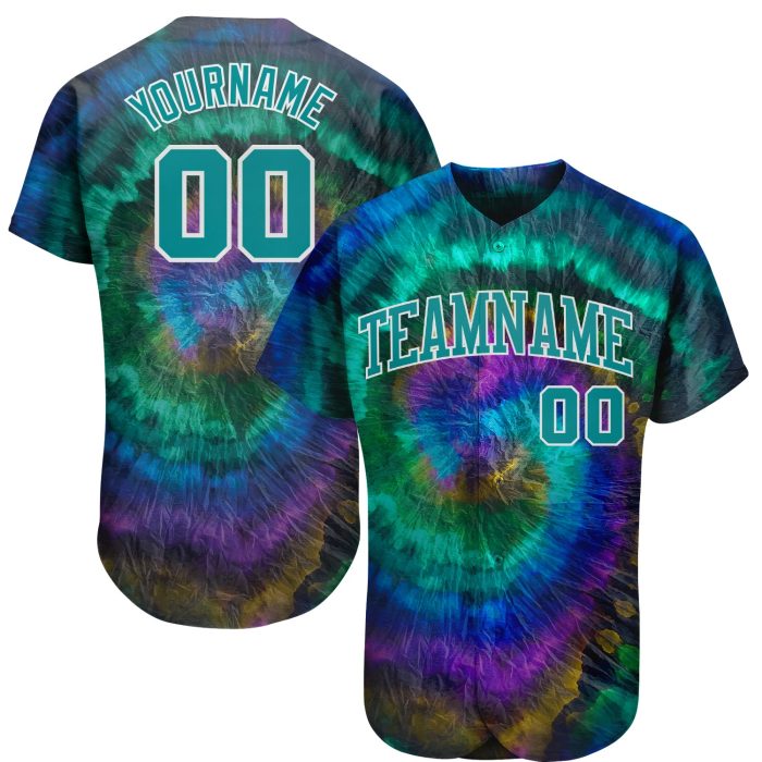 Aqua-White Custom Tie Dye 3D Baseball Jersey - Authentic Design for Unique Style Custom Tie Dye Aqua-White 3D Authentic Baseball - Image 1