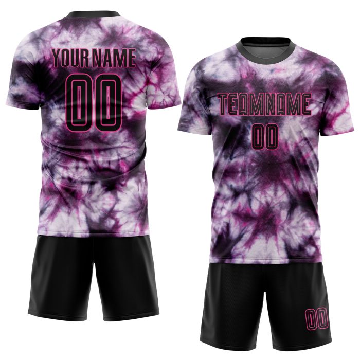 Custom Tie Dye Soccer Uniform Jersey Black Pink Sublimation Design Custom Tie Dye Black-Pink Sublimation Soccer Uniform Jersey - Image 2