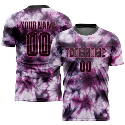 Custom Tie Dye Soccer Uniform Jersey Black Pink Sublimation Design Custom Tie Dye Black-Pink Sublimation Soccer Uniform Jersey