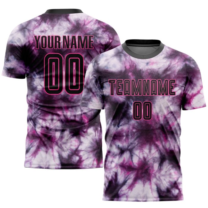 Custom Tie Dye Soccer Uniform Jersey Black Pink Sublimation Design Custom Tie Dye Black-Pink Sublimation Soccer Uniform Jersey - Image 1
