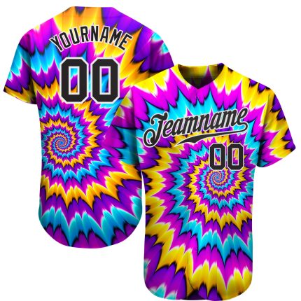 Custom Black-White Tie Dye 3D Baseball Jersey - Authentic Design for Sports Fans Custom Tie Dye Black-White 3D Authentic