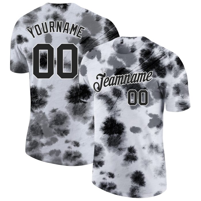 Black-White 3D Tie Dye Performance T-Shirt - Custom Steel Fabric for Comfort and Style Custom Tie Dye Black-White 3D Steel - Image 1