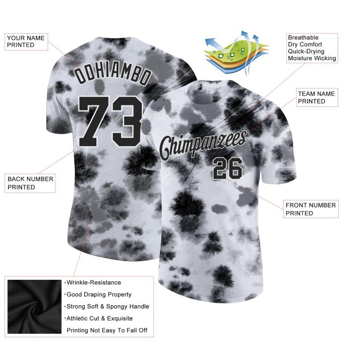 Black-White 3D Tie Dye Performance T-Shirt - Custom Steel Fabric for Comfort and Style Custom Tie Dye Black-White 3D Steel - Image 2