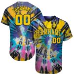 Custom Tie Dye 3D Baseball Jersey - Authentic Gold-Black Design Custom Tie Dye Gold-Black 3D Authentic Baseball Jersey