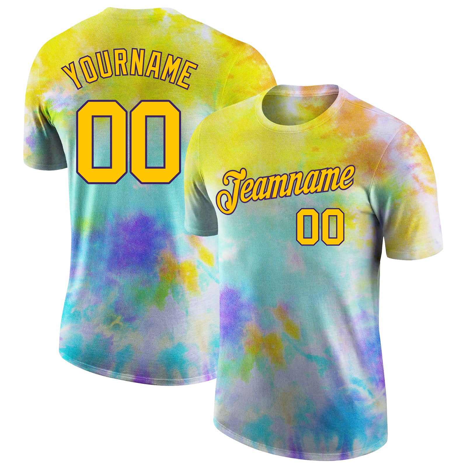Custom Tie Dye T-Shirt Gold Purple 3D Performance Shirt for Men Women Custom Tie Dye Gold-Purple 3D Performance T-Shirt