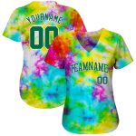 Custom Tie Dye Baseball Jersey Kelly Green-White 3D Authentic Design Custom Tie Dye Kelly Green-White 3D Authentic Baseball - Image 2