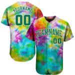 Custom Tie Dye Baseball Jersey Kelly Green-White 3D Authentic Design Custom Tie Dye Kelly Green-White 3D Authentic Baseball