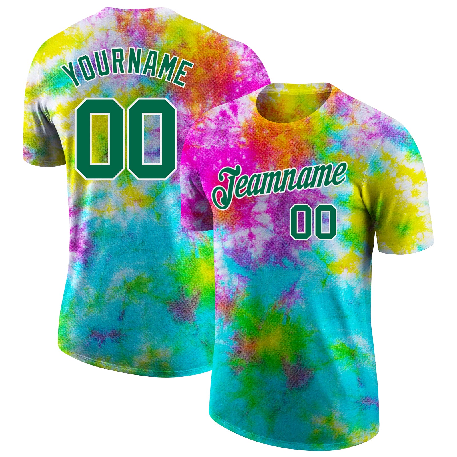 Custom Tie Dye Kelly Green-White 3D Performance T-Shirt Custom Tie Dye Performance T-Shirt Kelly Green White 3D Design for Men and Women Custom Tie Dye Kelly Green-White 3D Performance - Image 1