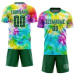 Custom Tie Dye Soccer Jersey - Kelly Green and White Sublimation Uniform Custom Tie Dye Kelly Green-White Sublimation Soccer - Image 2