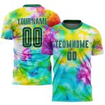 Custom Tie Dye Soccer Jersey - Kelly Green and White Sublimation Uniform Custom Tie Dye Kelly Green-White Sublimation Soccer