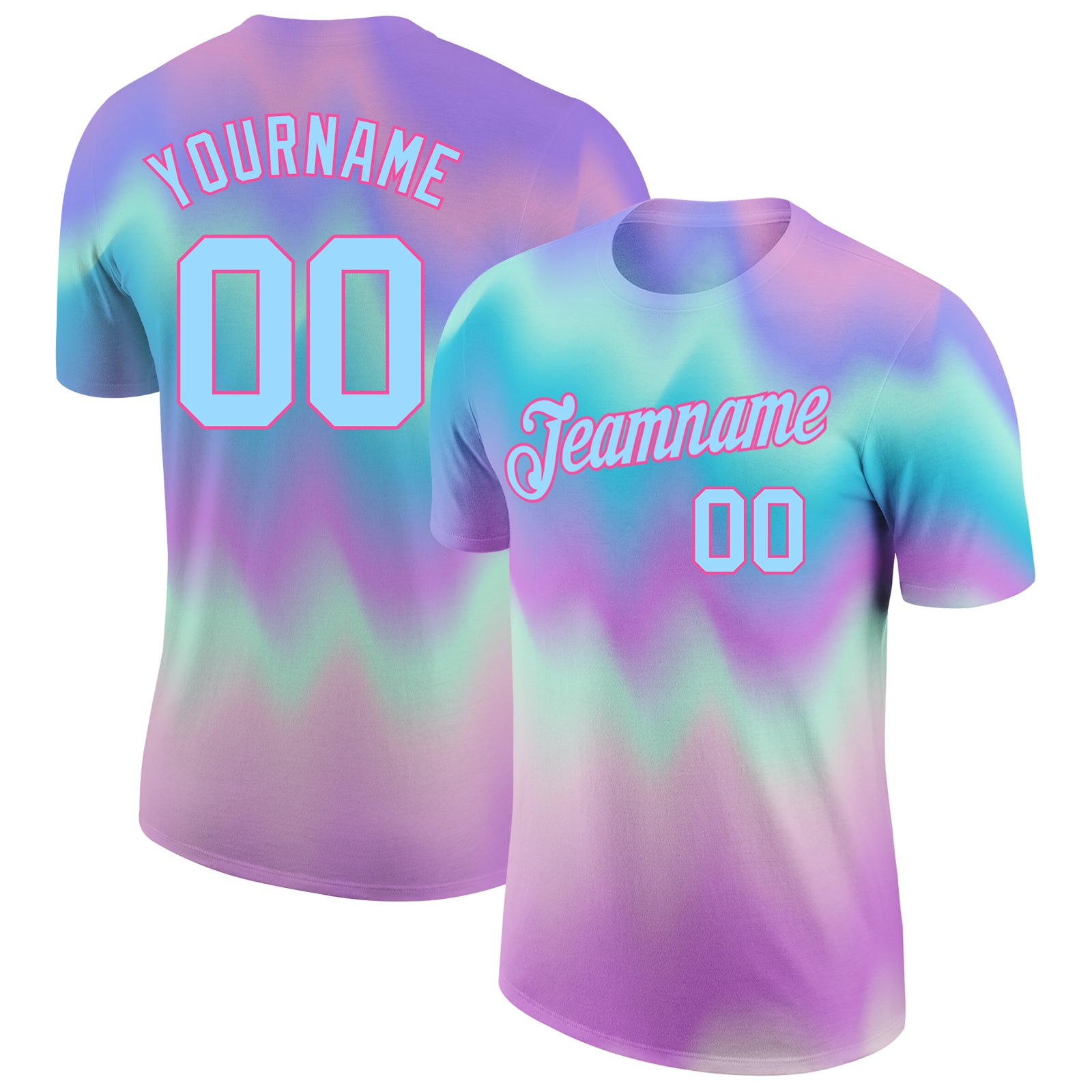 Light Blue Pink Custom Tie Dye 3D Performance T-Shirt for Men and Women Custom Tie Dye Light Blue-Pink 3D Performance T-Shirt