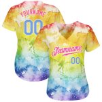 Light Blue Pink 3D Rainbow Tie Dye Baseball Jersey Custom Design Authentic Custom Tie Dye Light Blue-Pink 3D Rainbow Authentic - Image 2