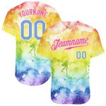 Light Blue Pink 3D Rainbow Tie Dye Baseball Jersey Custom Design Authentic Custom Tie Dye Light Blue-Pink 3D Rainbow Authentic
