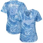 Light Blue White Custom Tie Dye 3D Baseball Jersey - Authentic Style 5373 Custom Tie Dye Light Blue-White 3D Authentic Baseball - Image 2