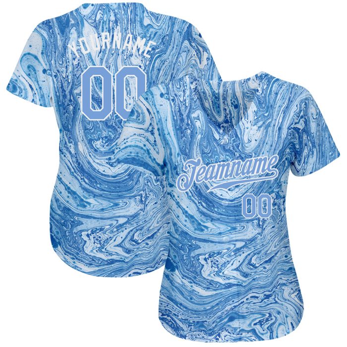 Light Blue White Custom Tie Dye 3D Baseball Jersey - Authentic Style 5373 Custom Tie Dye Light Blue-White 3D Authentic Baseball - Image 2