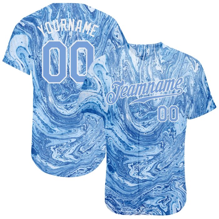 Light Blue White Custom Tie Dye 3D Baseball Jersey - Authentic Style 5373 Custom Tie Dye Light Blue-White 3D Authentic Baseball - Image 1