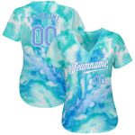 Light Blue White Custom Tie Dye 3D Baseball Jersey for Men and Women, Style 9430 Custom Tie Dye Light Blue-White 3D Authentic - Image 2