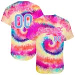 Light Blue White Custom Tie Dye 3D Rainbow Baseball Jersey Authentic Custom Tie Dye Light Blue-White 3D Rainbow Authentic