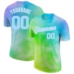 Light Blue-White 3D Rainbow Custom Tie Dye Performance T-Shirt for Activewear Custom Tie Dye Light Blue-White 3D Rainbow