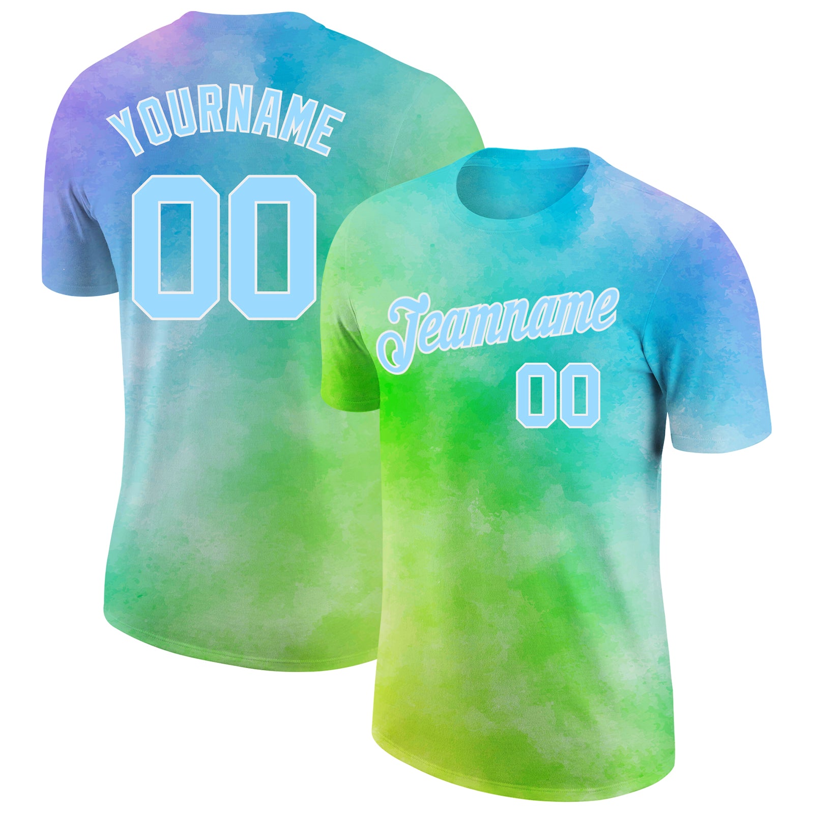 Light Blue-White 3D Rainbow Custom Tie Dye Performance T-Shirt for Activewear Custom Tie Dye Light Blue-White 3D Rainbow