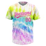 Tie Dye Rainbow Jersey Pink Purple Unisex Softball 3D Two-Button Comfortable Design Custom Tie Dye Pink-Purple 3D Rainbow - Image 2