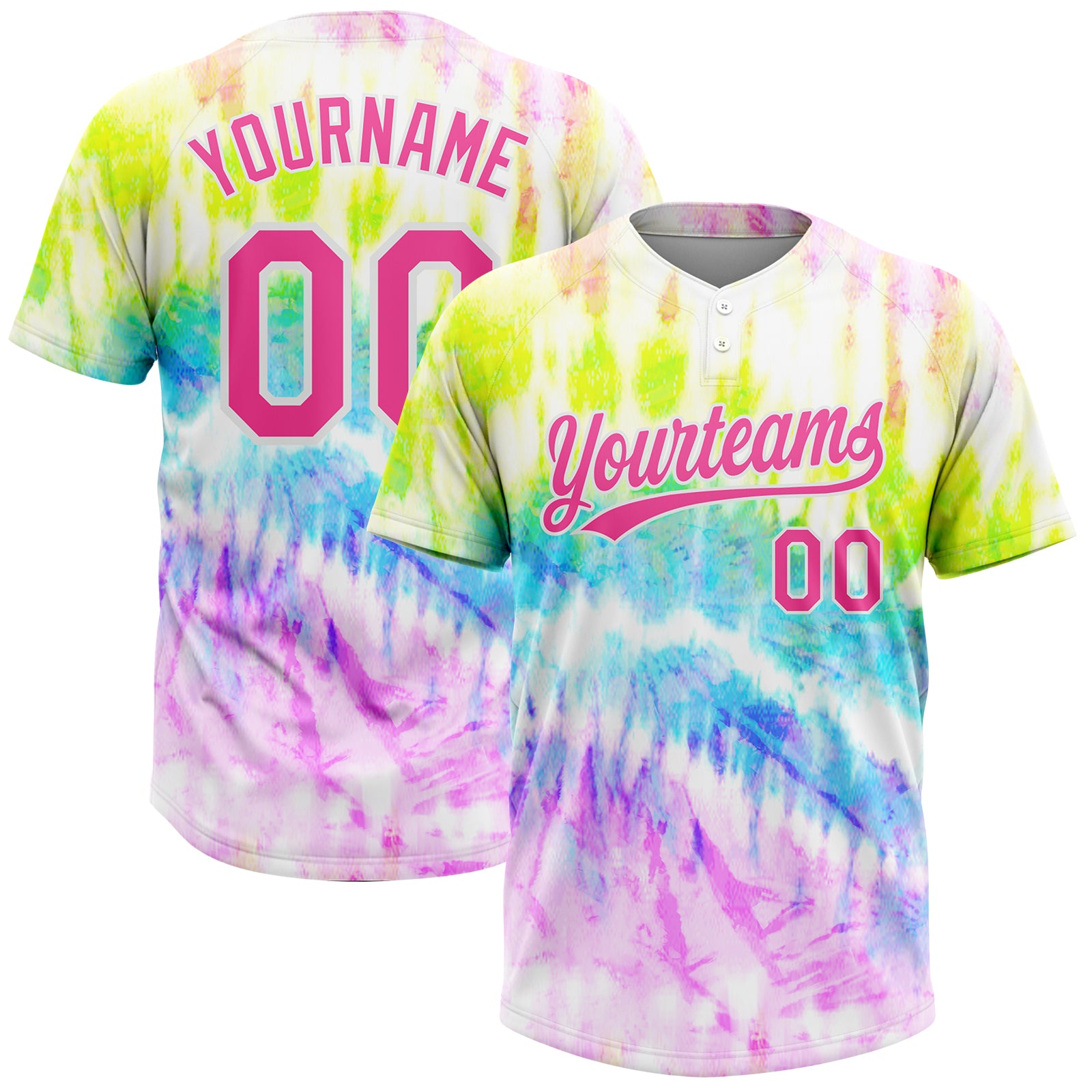 Tie Dye Rainbow Jersey Pink Purple Unisex Softball 3D Two-Button Comfortable Design Custom Tie Dye Pink-Purple 3D Rainbow