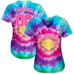 Custom Tie Dye Baseball Jersey Pink White 3D Authentic Design for Unique Style Custom Tie Dye Pink-White 3D Authentic Baseball - Image 2