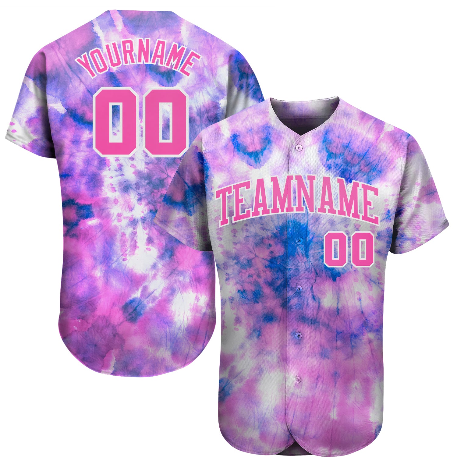 Custom Tie Dye Jersey Pink-White 3D Baseball Style 7265 - Authentic Design for Unique Look Custom Tie Dye Pink-White 3D Authentic