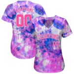 Custom Tie Dye Jersey Pink-White 3D Baseball Style 7265 - Authentic Design for Unique Look Custom Tie Dye Pink-White 3D Authentic - Image 2