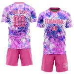 Custom Tie Dye Soccer Jersey Pink White Sublimation Uniform for Kids and Adults Custom Tie Dye Pink-White Sublimation Soccer - Image 2