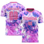 Custom Tie Dye Soccer Jersey Pink White Sublimation Uniform for Kids and Adults Custom Tie Dye Pink-White Sublimation Soccer