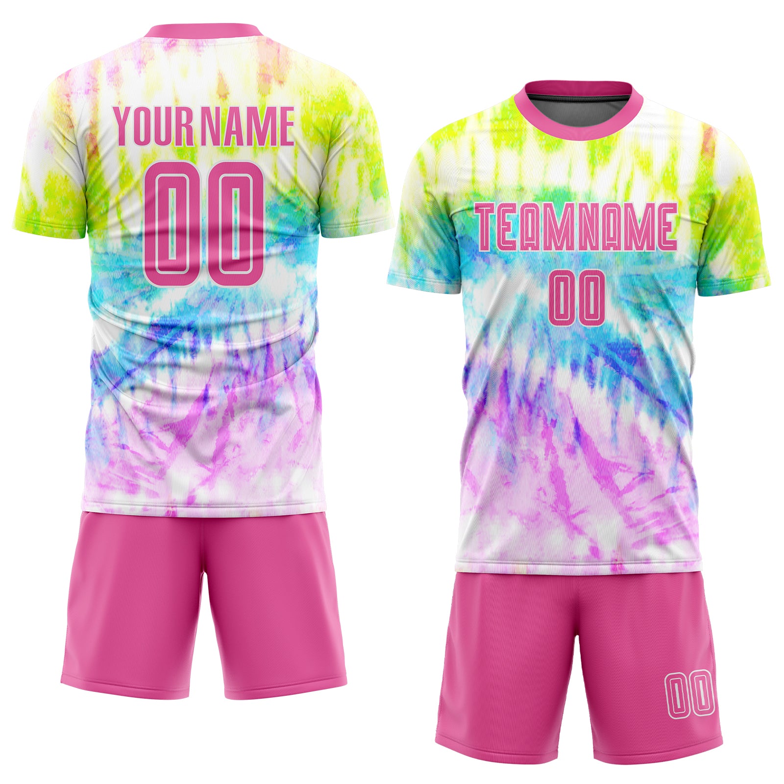 Custom Tie Dye Pink-White Sublimation Soccer Uniform Jersey Style 7550 Pink-White Custom Tie Dye Soccer Jersey Sublimation Uniform Style 7550 Custom Tie Dye Pink-White Sublimation Soccer Uniform - Image 2