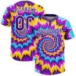 Custom Tie Dye Jersey in Purple-White for Softball, Unisex, 3D Two-Button Custom Tie Dye Purple-White 3D Two-Button Unisex